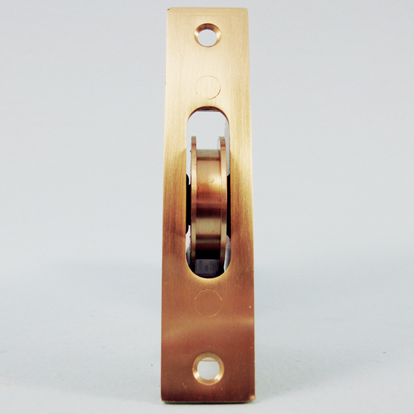 THD271/SB • Satin Brass • Square • Sash Pulley With Steel Body and 44mm [1¾] Brass Ball Bearing Pulley